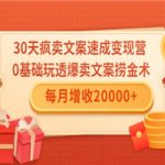 0天疯卖文案速成变现营，0基础玩透爆卖文案捞金术！每月增收20000+